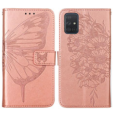 Coque Portefeuille Papillon Livre Cuir Etui Clapet Y01B pour Samsung Galaxy A71 4G A715 Or Rose