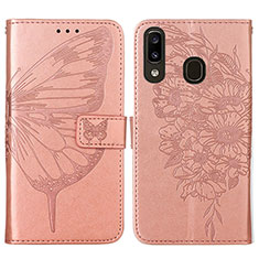 Coque Portefeuille Papillon Livre Cuir Etui Clapet Y01B pour Samsung Galaxy M10S Or Rose