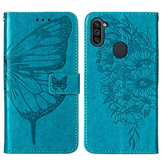 Coque Portefeuille Papillon Livre Cuir Etui Clapet Y01B pour Samsung Galaxy M11 Bleu
