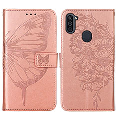 Coque Portefeuille Papillon Livre Cuir Etui Clapet Y01B pour Samsung Galaxy M11 Or Rose
