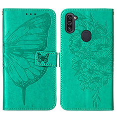 Coque Portefeuille Papillon Livre Cuir Etui Clapet Y01B pour Samsung Galaxy M11 Vert
