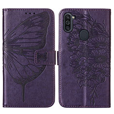 Coque Portefeuille Papillon Livre Cuir Etui Clapet Y01B pour Samsung Galaxy M11 Violet