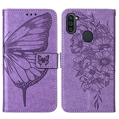 Coque Portefeuille Papillon Livre Cuir Etui Clapet Y01B pour Samsung Galaxy M11 Violet Clair
