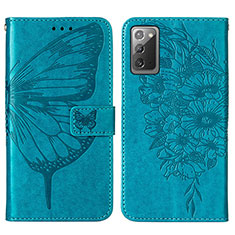 Coque Portefeuille Papillon Livre Cuir Etui Clapet Y01B pour Samsung Galaxy Note 20 5G Bleu
