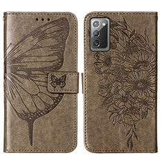 Coque Portefeuille Papillon Livre Cuir Etui Clapet Y01B pour Samsung Galaxy Note 20 5G Gris