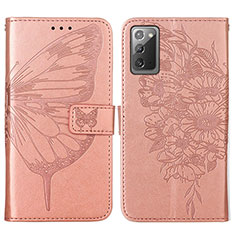 Coque Portefeuille Papillon Livre Cuir Etui Clapet Y01B pour Samsung Galaxy Note 20 5G Or Rose