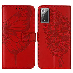 Coque Portefeuille Papillon Livre Cuir Etui Clapet Y01B pour Samsung Galaxy Note 20 5G Rouge