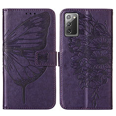 Coque Portefeuille Papillon Livre Cuir Etui Clapet Y01B pour Samsung Galaxy Note 20 5G Violet