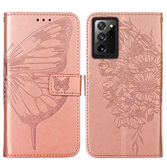 Coque Portefeuille Papillon Livre Cuir Etui Clapet Y01B pour Samsung Galaxy Note 20 Ultra 5G Or Rose