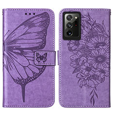 Coque Portefeuille Papillon Livre Cuir Etui Clapet Y01B pour Samsung Galaxy Note 20 Ultra 5G Violet Clair