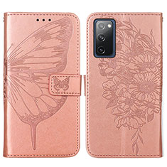Coque Portefeuille Papillon Livre Cuir Etui Clapet Y01B pour Samsung Galaxy S20 FE (2022) 5G Or Rose
