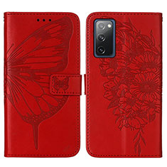 Coque Portefeuille Papillon Livre Cuir Etui Clapet Y01B pour Samsung Galaxy S20 FE 5G Rouge