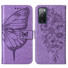 Coque Portefeuille Papillon Livre Cuir Etui Clapet Y01B pour Samsung Galaxy S20 FE 5G Violet Clair