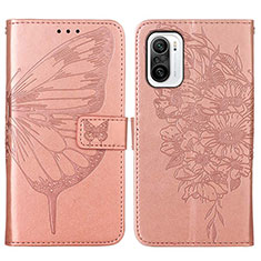 Coque Portefeuille Papillon Livre Cuir Etui Clapet Y01B pour Xiaomi Mi 11i 5G Or Rose
