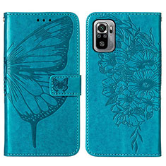 Coque Portefeuille Papillon Livre Cuir Etui Clapet Y01B pour Xiaomi Poco M5S Bleu