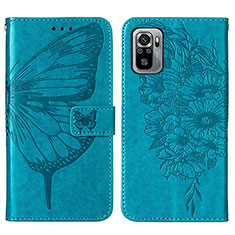 Coque Portefeuille Papillon Livre Cuir Etui Clapet Y01B pour Xiaomi Redmi Note 10 4G Bleu