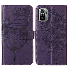 Coque Portefeuille Papillon Livre Cuir Etui Clapet Y01B pour Xiaomi Redmi Note 10S 4G Violet