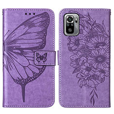 Coque Portefeuille Papillon Livre Cuir Etui Clapet Y01B pour Xiaomi Redmi Note 10S 4G Violet Clair
