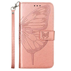 Coque Portefeuille Papillon Livre Cuir Etui Clapet Y02B pour Samsung Galaxy A02s Or Rose