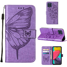 Coque Portefeuille Papillon Livre Cuir Etui Clapet Y02B pour Samsung Galaxy M33 5G Violet Clair