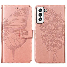 Coque Portefeuille Papillon Livre Cuir Etui Clapet Y06B pour Samsung Galaxy S21 5G Or Rose