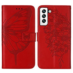 Coque Portefeuille Papillon Livre Cuir Etui Clapet Y06B pour Samsung Galaxy S21 5G Rouge