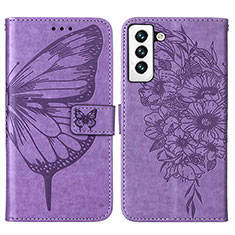 Coque Portefeuille Papillon Livre Cuir Etui Clapet Y06B pour Samsung Galaxy S21 5G Violet Clair