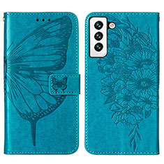 Coque Portefeuille Papillon Livre Cuir Etui Clapet Y06B pour Samsung Galaxy S21 FE 5G Bleu