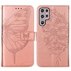 Coque Portefeuille Papillon Livre Cuir Etui Clapet Y06B pour Samsung Galaxy S21 Ultra 5G Or Rose