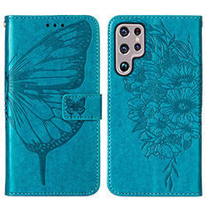 Coque Portefeuille Papillon Livre Cuir Etui Clapet Y06B pour Samsung Galaxy S22 Ultra 5G Bleu