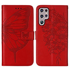 Coque Portefeuille Papillon Livre Cuir Etui Clapet Y06B pour Samsung Galaxy S22 Ultra 5G Rouge