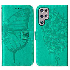 Coque Portefeuille Papillon Livre Cuir Etui Clapet Y06B pour Samsung Galaxy S22 Ultra 5G Vert