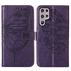 Coque Portefeuille Papillon Livre Cuir Etui Clapet Y06B pour Samsung Galaxy S22 Ultra 5G Violet