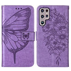 Coque Portefeuille Papillon Livre Cuir Etui Clapet Y06B pour Samsung Galaxy S22 Ultra 5G Violet Clair