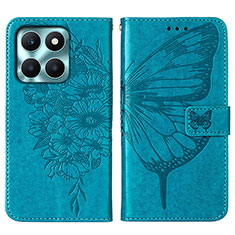 Coque Portefeuille Papillon Livre Cuir Etui Clapet YB1 pour Huawei Honor X6a Bleu