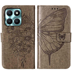 Coque Portefeuille Papillon Livre Cuir Etui Clapet YB1 pour Huawei Honor X6a Gris