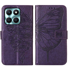 Coque Portefeuille Papillon Livre Cuir Etui Clapet YB1 pour Huawei Honor X6a Violet