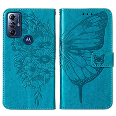 Coque Portefeuille Papillon Livre Cuir Etui Clapet YB1 pour Motorola Moto G Power (2022) Bleu