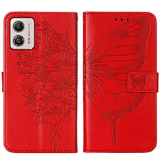 Coque Portefeuille Papillon Livre Cuir Etui Clapet YB1 pour Motorola Moto G53y 5G Rouge