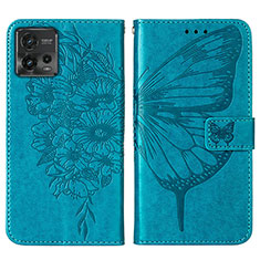 Coque Portefeuille Papillon Livre Cuir Etui Clapet YB1 pour Motorola Moto G72 Bleu
