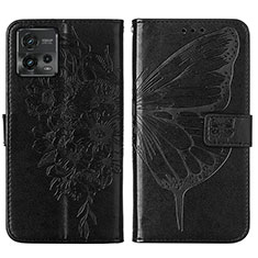 Coque Portefeuille Papillon Livre Cuir Etui Clapet YB1 pour Motorola Moto G72 Noir