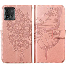 Coque Portefeuille Papillon Livre Cuir Etui Clapet YB1 pour Motorola Moto G72 Or Rose