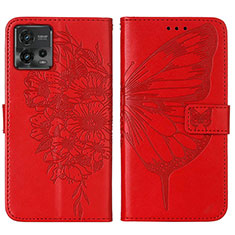 Coque Portefeuille Papillon Livre Cuir Etui Clapet YB1 pour Motorola Moto G72 Rouge