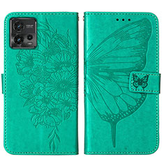 Coque Portefeuille Papillon Livre Cuir Etui Clapet YB1 pour Motorola Moto G72 Vert