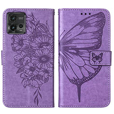 Coque Portefeuille Papillon Livre Cuir Etui Clapet YB1 pour Motorola Moto G72 Violet Clair