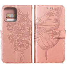 Coque Portefeuille Papillon Livre Cuir Etui Clapet YB1 pour Motorola Moto X40 5G Or Rose