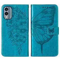 Coque Portefeuille Papillon Livre Cuir Etui Clapet YB1 pour Nokia X30 5G Bleu