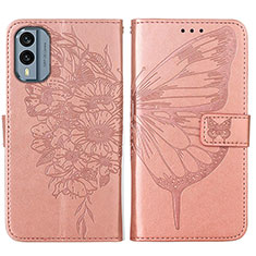Coque Portefeuille Papillon Livre Cuir Etui Clapet YB1 pour Nokia X30 5G Or Rose