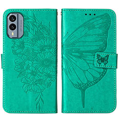 Coque Portefeuille Papillon Livre Cuir Etui Clapet YB1 pour Nokia X30 5G Vert