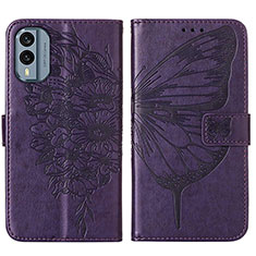 Coque Portefeuille Papillon Livre Cuir Etui Clapet YB1 pour Nokia X30 5G Violet